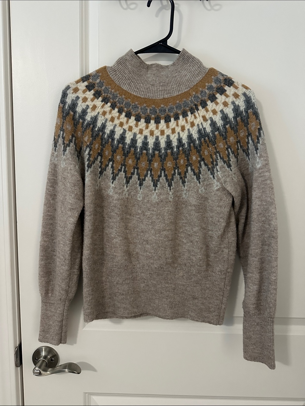 Cozy Taupe Fair Isle Mock Neck Sweater